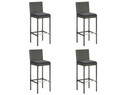 Multidom Záhradné barové stoličky s vankúšmi 4 ks sivé polyratan