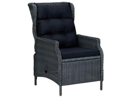 Multidom Sklápacie záhradné kreslo s podložkami, polyratan, tmavosivé