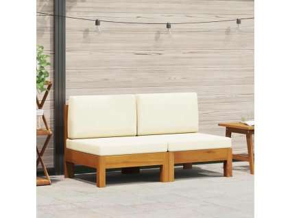 Multidom Stredové pohovky 2 ks s krémovobielymi vankúšmi akáciový masív