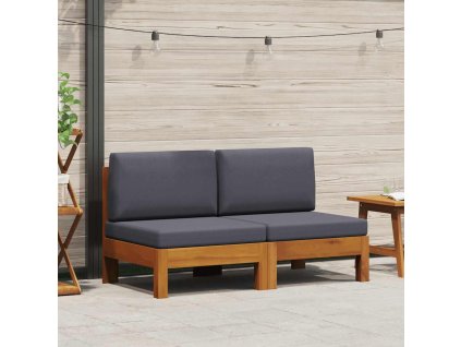 Multidom Stredové pohovky 2 ks s tmavosivými vankúšmi akáciový masív