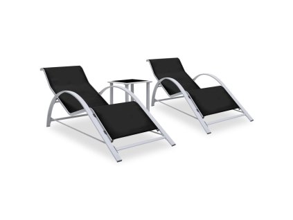 Multidom Lehátka 2 ks so stolíkom hliníkové čierne
