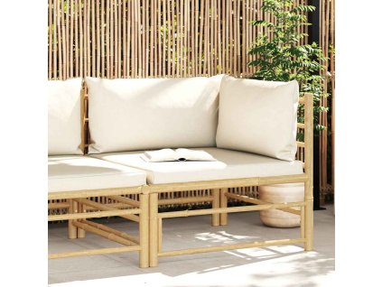 Multidom Záhradná rohová pohovka s krémovobielymi podložkami bambus