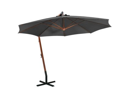 Multidom Závesný záhradný slnečník+ tyč, antracit 3,5x2,9m jedľový masív