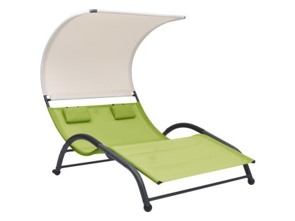 Multidom Dvojité záhradné ležadlo so strieškou textilén zelené