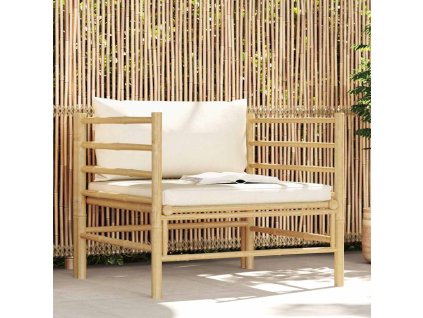 Multidom Záhradná pohovka s krémovými podložkami bambus