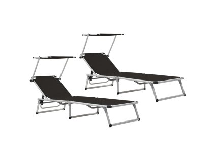 Multidom Skladacie záhradné ležadlá so strieškou 2 ks hliník a textilén čierne