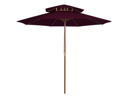 Multidom Dvojitý slnečník s drevenou tyčou bordovo-červený 270 cm