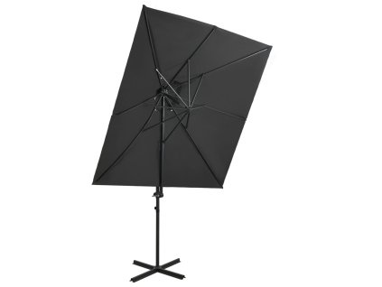 Multidom Závesný záhradný slnečník, dvojitá strieška, antracit 250x250cm
