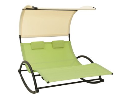 Multidom Dvojité záhradné ležadlo so strieškou textilén zelené a krémové