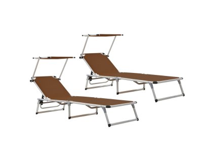 Multidom Skladacie záhradné ležadlá so strieškou 2 ks hliník a textilén hnedé