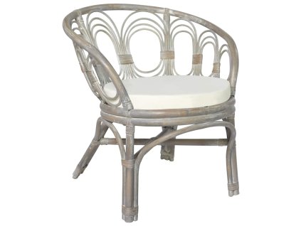 Multidom Jedálenská stolička s podložkou sivá prírodný ratan a ľan