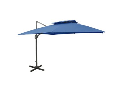 Multidom Závesný záhradný slnečník, dvojitá strieška 300x300 cm, azúrový