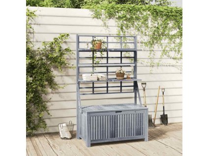 Multidom Úložný box s mriežkou sivý 99x55x160 cm akáciový masív