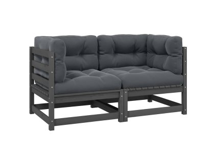 Multidom Záhradná 2-miestna pohovka s podložkami sivá borovicový masív