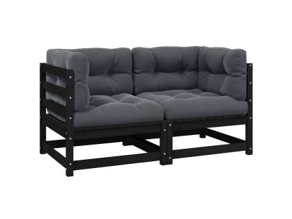 Multidom Záhradná 2-miestna pohovka s podložkami čierna borovicový masív