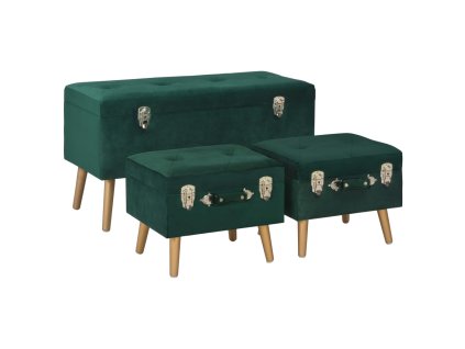 Multidom Úložné taburetky 3 ks zelené zamatové