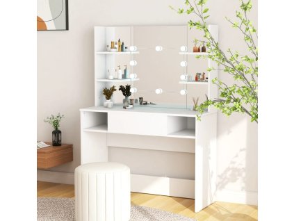 Multidom Toaletný stolík s LED svetlami 100x40x135 cm MDF biely