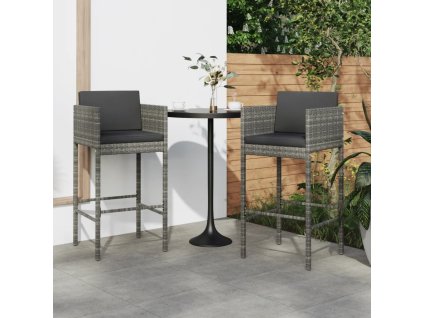 Multidom Barové stoličky 2 ks s podložkami sivé polyratanové