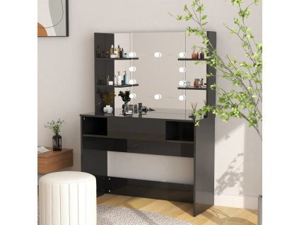 Multidom Toaletný stolík s LED svetlami 100x40x135 cm MDF lesklý čierny