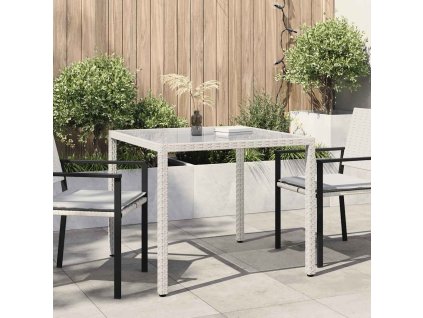 Multidom Záhradný stôl 90x90x75 cm tvrdené sklo a polyratan biely