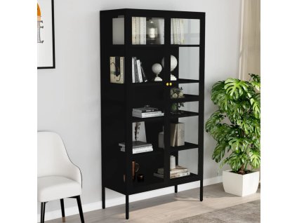 Multidom Vitrína čierna 90x40x180 cm oceľ a tvrdené sklo
