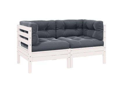 Multidom 2-miestna záhradná pohovka s podložkami biele borovicové drevo