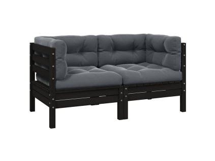 Multidom 2-miestna záhradná pohovka s podložkami čierna borovicové drevo