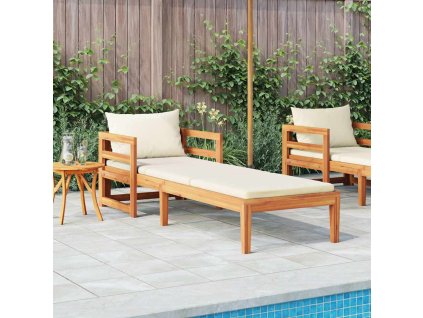 Multidom Ležadlo s krémovo-bielou podložkou akáciový masív