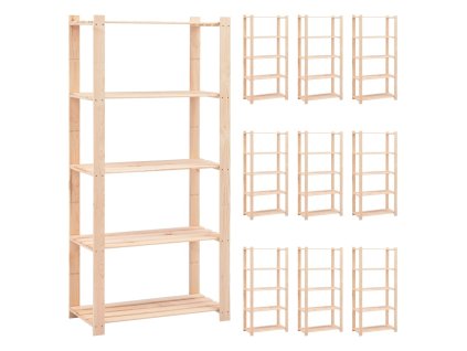 Multidom Regály s 5 policami 10 ks 80x38x170 cm borovicový masív 250 kg