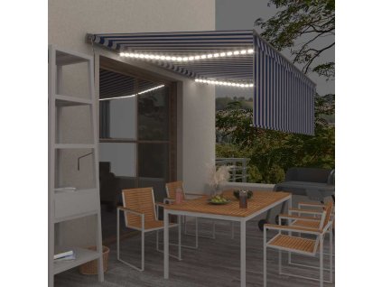 Multidom Automatická markíza tienidlo&LED&senzor vetra 4x3m modro-biela