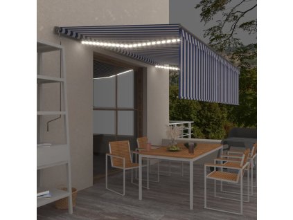 Multidom Automatická markíza tienidlo&LED&senzor vetra 5x3 m modro-biela
