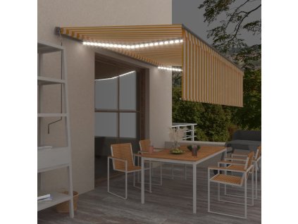 Multidom Automatická markíza tienidlo&LED&senzor vetra 5x3 m žlto-biela