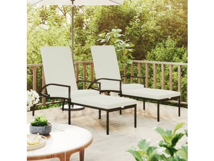 Multidom Lehátka na opaľovanie 2 ks s opierkami nôh PE ratan čierne