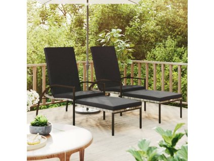 Multidom Lehátka na opaľovanie 2 ks s opierkami nôh PE ratan sivé