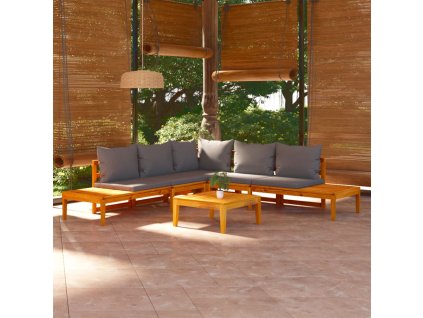 Multidom 4-dielny záhradný sedací set a tmavosivé sedáky akáciové drevo