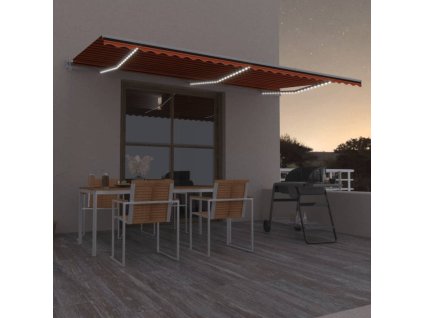 Multidom Automatická markíza,LED a senzor vetra 600x300cm,oranžová/hnedá