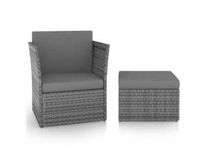 Multidom Záhradné kreslo s taburetkou polyratan antracitové