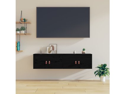 Multidom Nástenné skrinky 2 ks čierne 60x30x30 cm masívna borovica