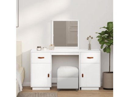 Multidom Súprava toaletného stolíka so zrkadlom biela masívna borovica