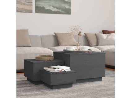 Multidom Úložné boxy s vekom 3 ks sivé masívna borovica