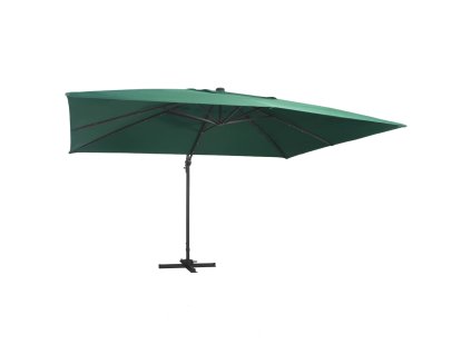 Multidom Závesný záhradný slnečník+LED, hliníková tyč 400x300 cm, zelený