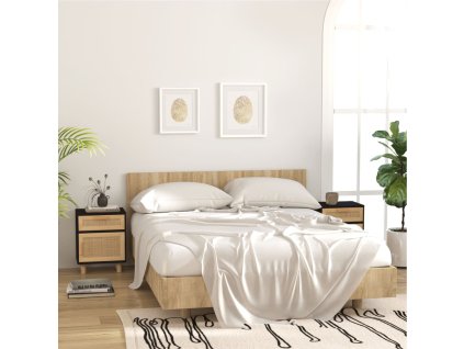 Multidom Nočné skrinky 2 ks čierne masívna borovica a prírodný ratan