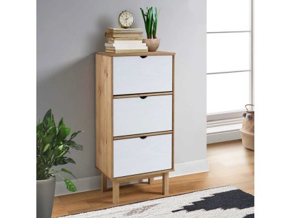 Multidom Skrinka na topánky OTTA, 3 zásuvky hnedo biela borovicový masív