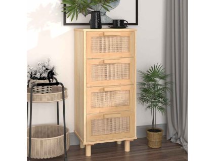 Multidom Komoda hnedá 40x30x90 cm masívna borovica a prírodný ratan