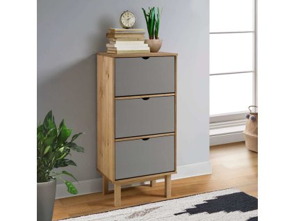 Multidom Skrinka na topánky OTTA, 3 zásuvky hnedo sivá, borovicový masív