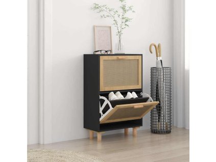 Multidom Botník čierny 52x25x80 cm spracované drevo a prírodný ratan