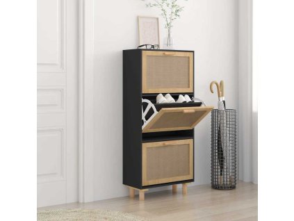 Multidom Botník čierny 52x25x115 cm spracované drevo a prírodný ratan