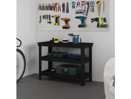 Multidom Pracovná lavica čierna 110,5x50x80 cm masívna borovica