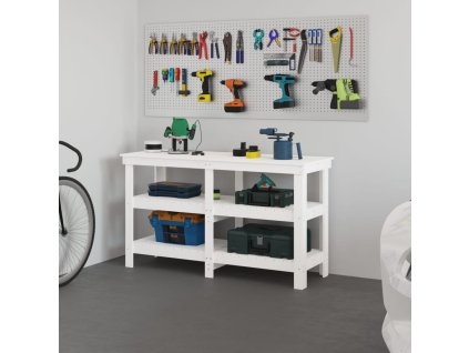 Multidom Pracovná lavica biela 142,5x50x80 cm masívna borovica