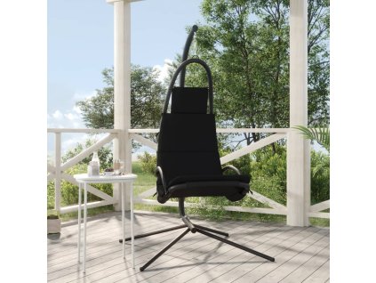 Multidom Záhradná hojdacia stolička s poduškou čierna oxf. látka a oceľ